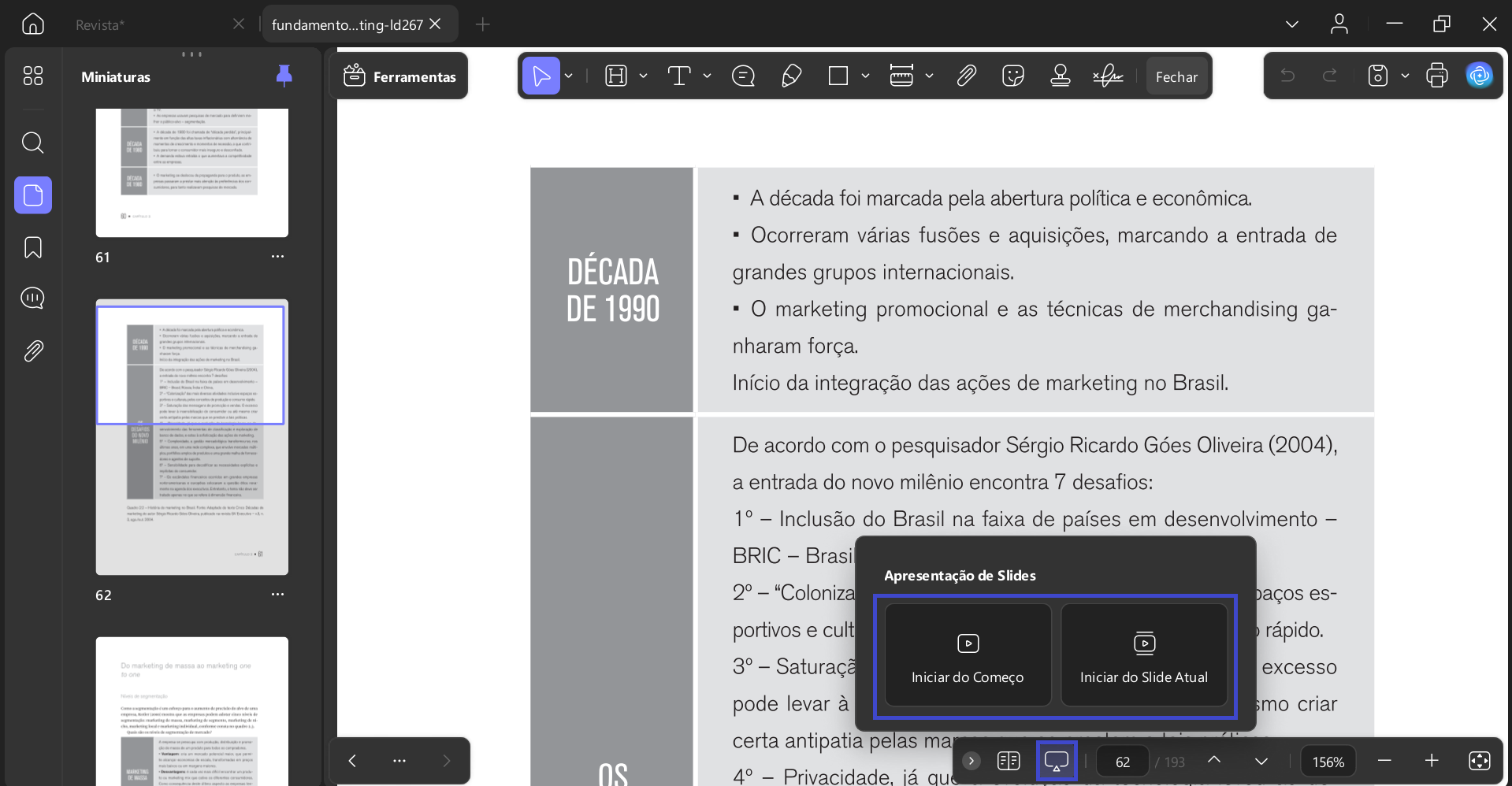 tocar do início ou do slide atual