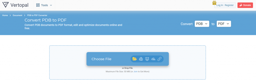 convert pdb to pdf using vertopal