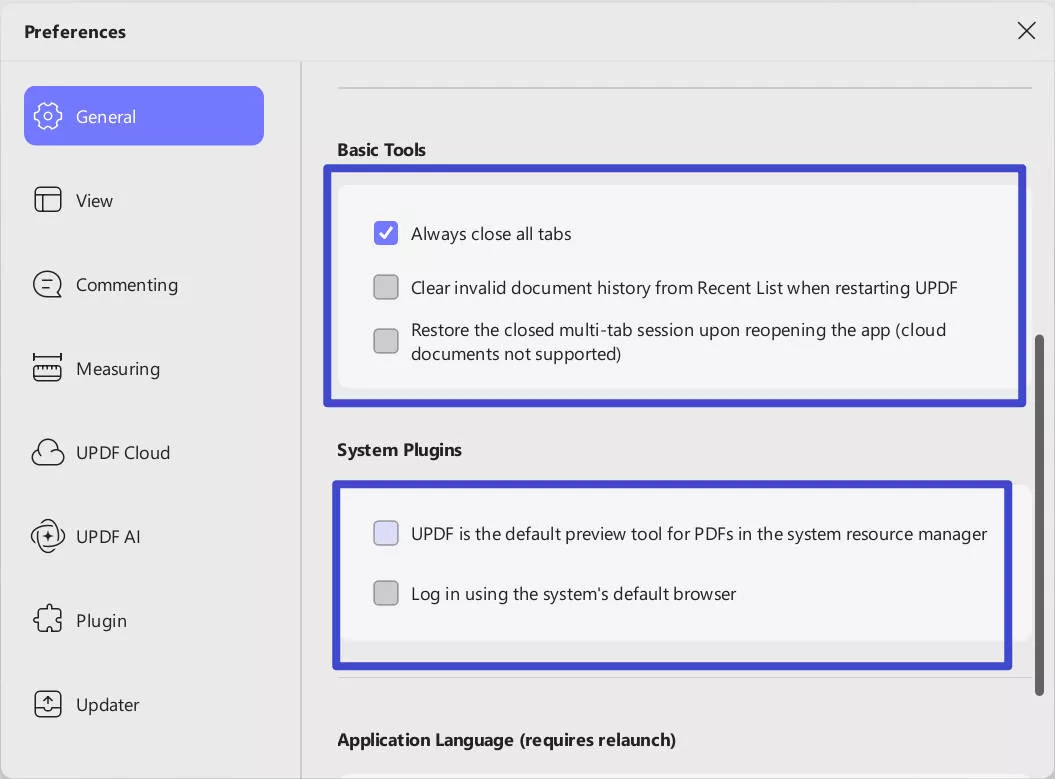 view basic general settings updf windows 2