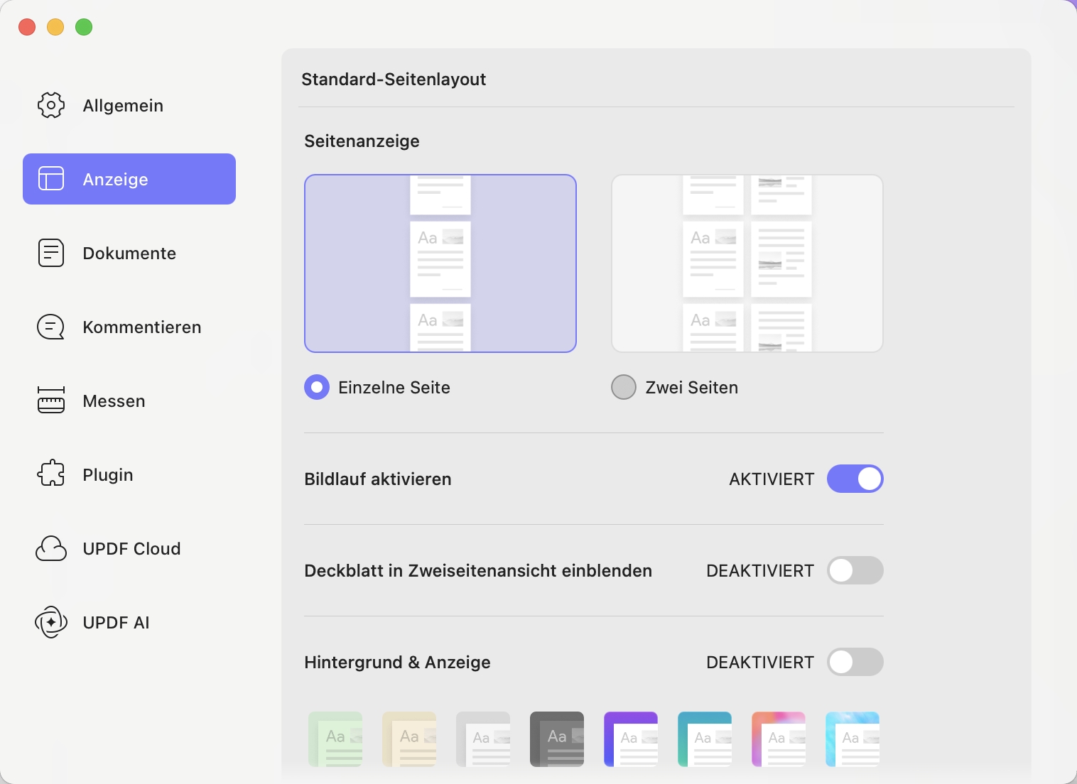 Einstellungen für die Ansichtseinstellungen aktualisieren auf Mac