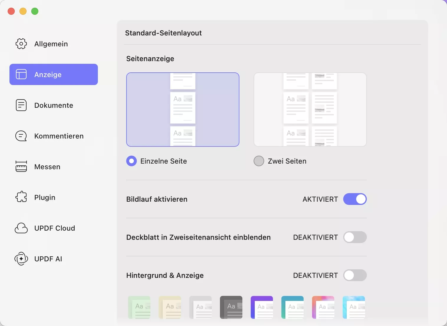 Einstellungen für die Ansichtseinstellungen aktualisieren auf Mac