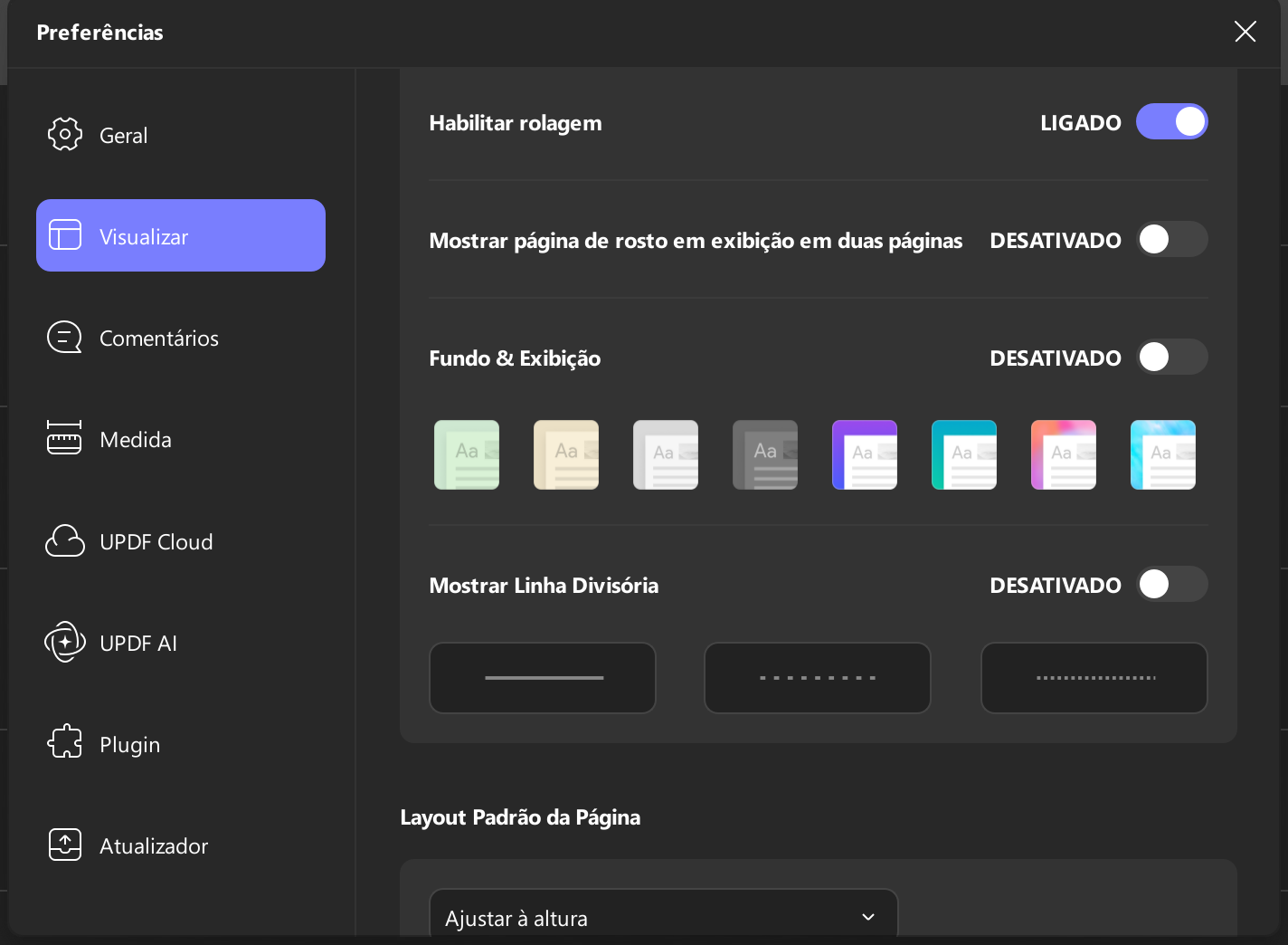 visualizar preferências updf windows