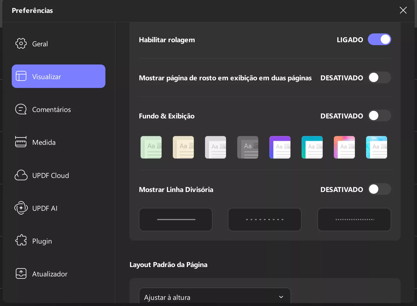 visualizar preferências updf windows