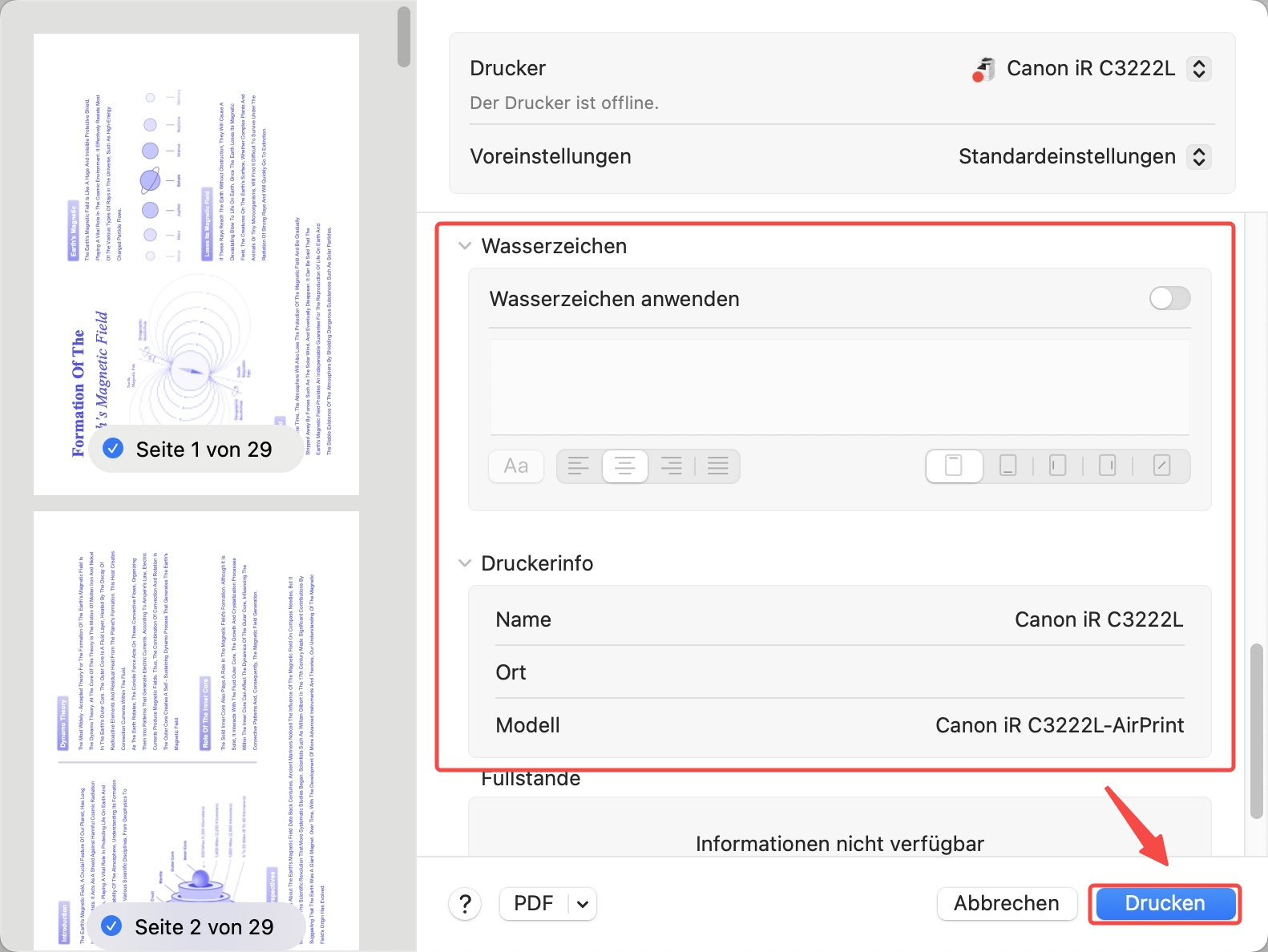 Wasserzeichen für den Druck von PDF-Dateien auf dem Mac einrichten