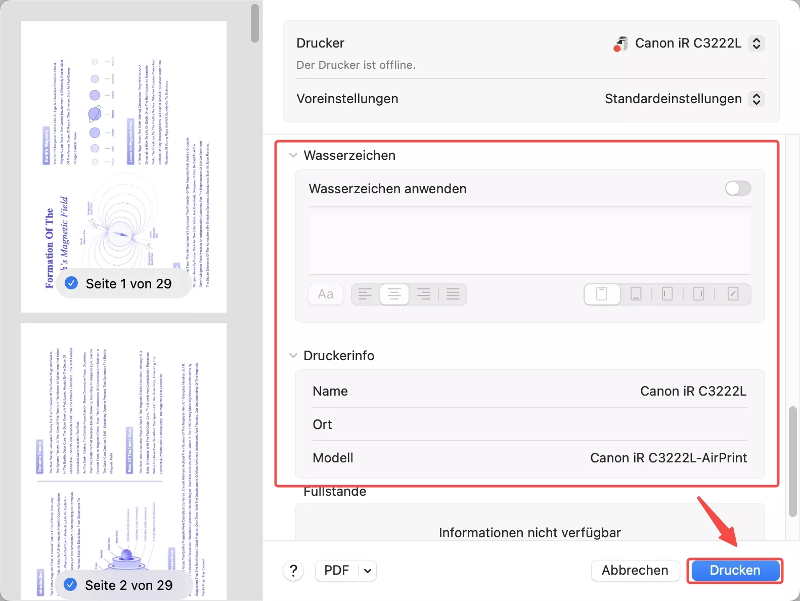Wasserzeichen für den Druck von PDF-Dateien auf dem Mac einrichten