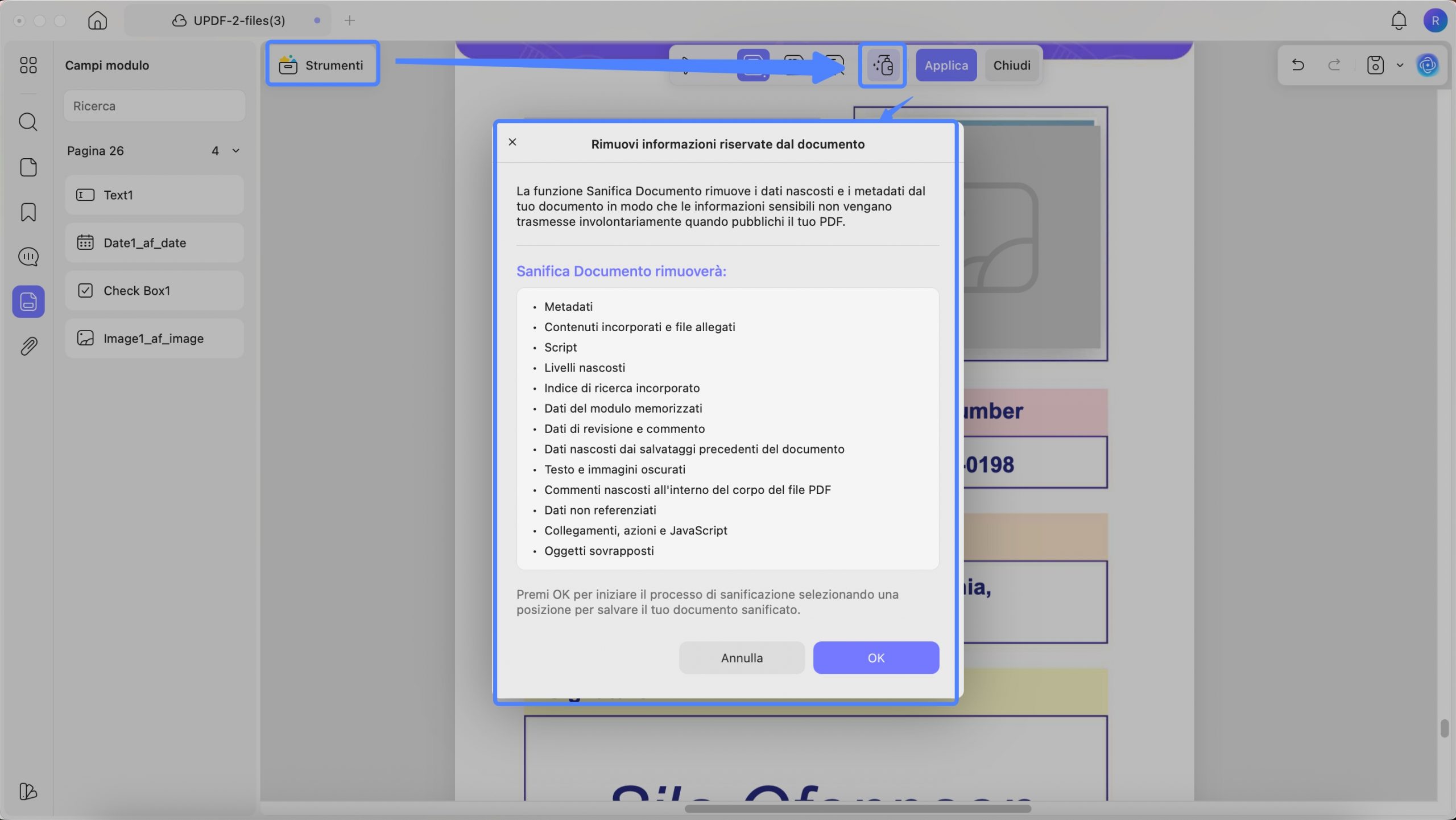 Sanitiza pdf with updf mac 2
