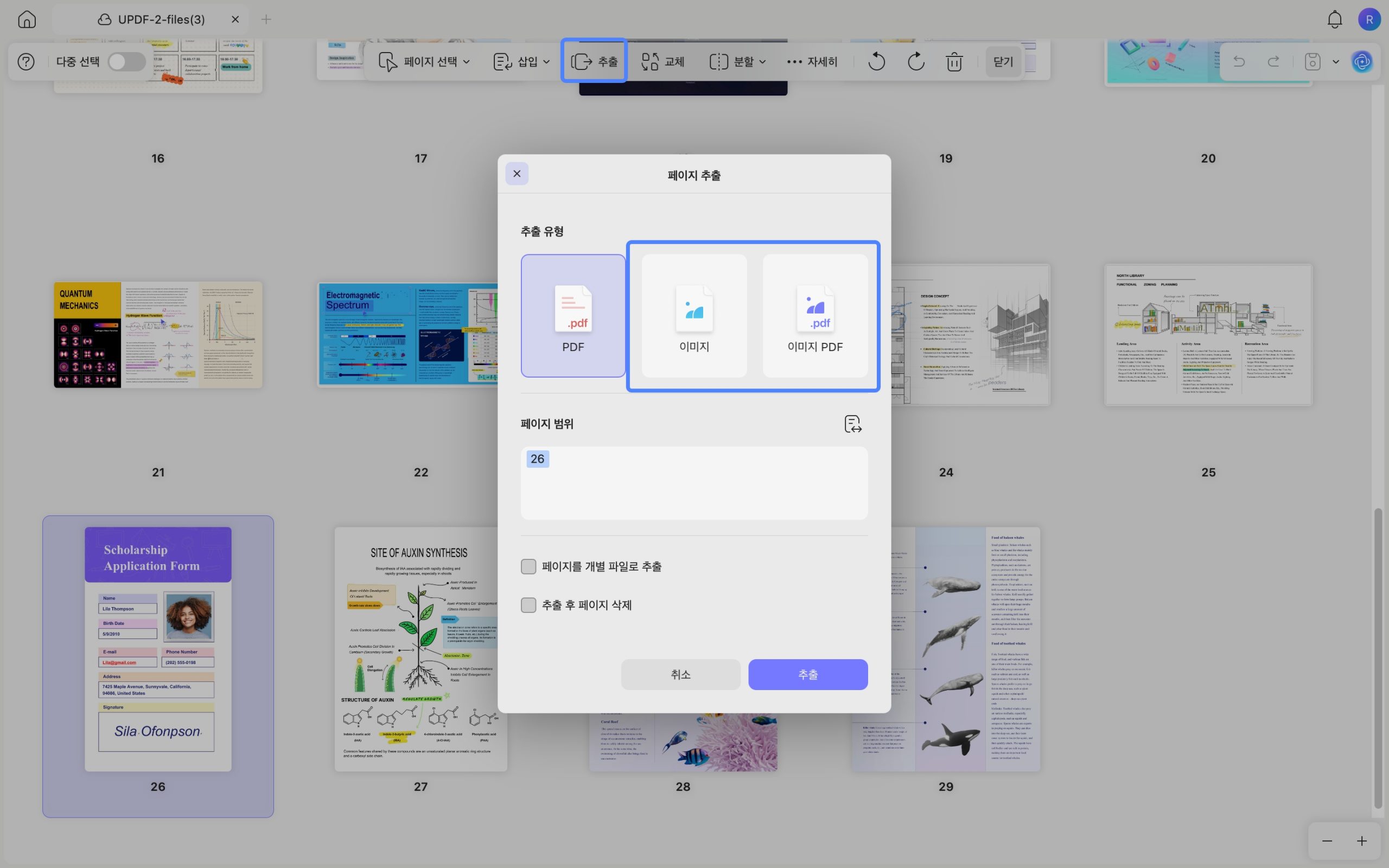 Extract pages as image files or image based PDF