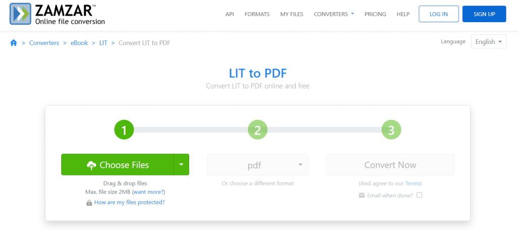 zamzar  lit to pdf