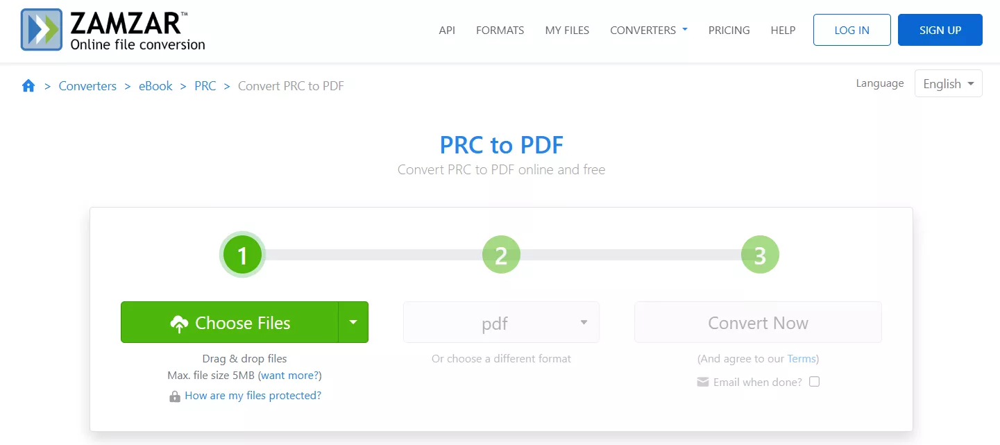 convert prc to pdf using zamzar