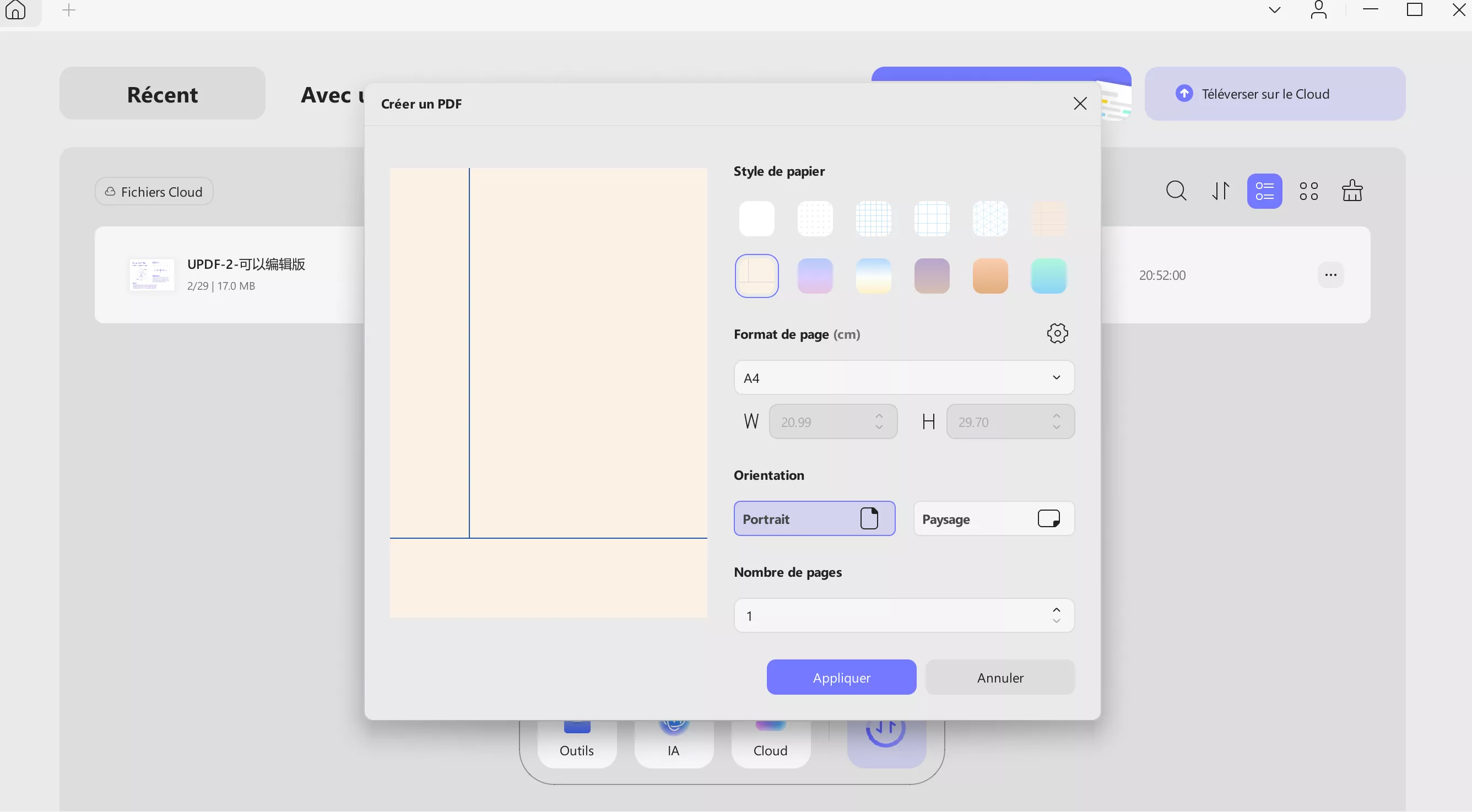 create pdf with preferred settings