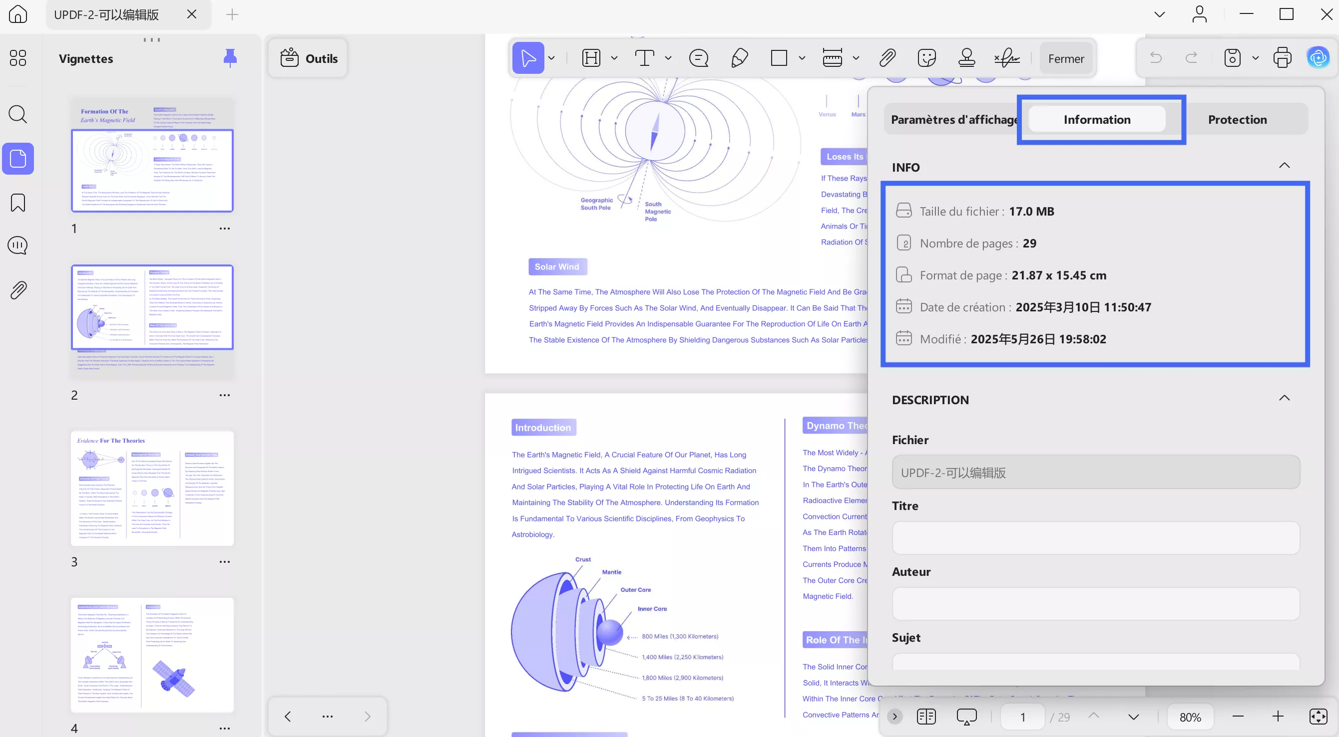 get document information and description