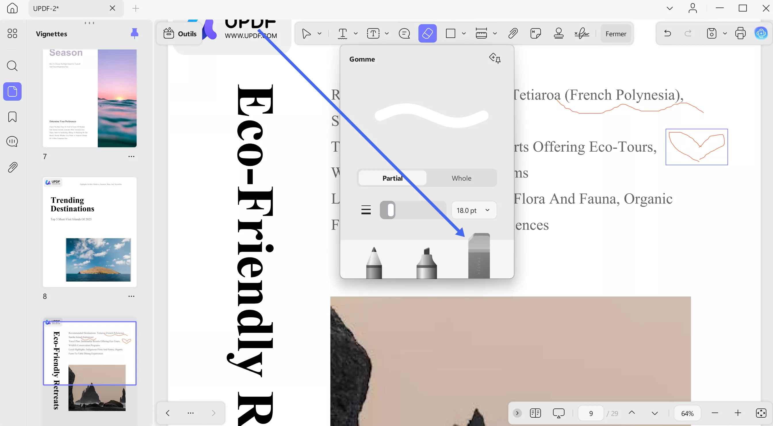 locate eraser updf tool