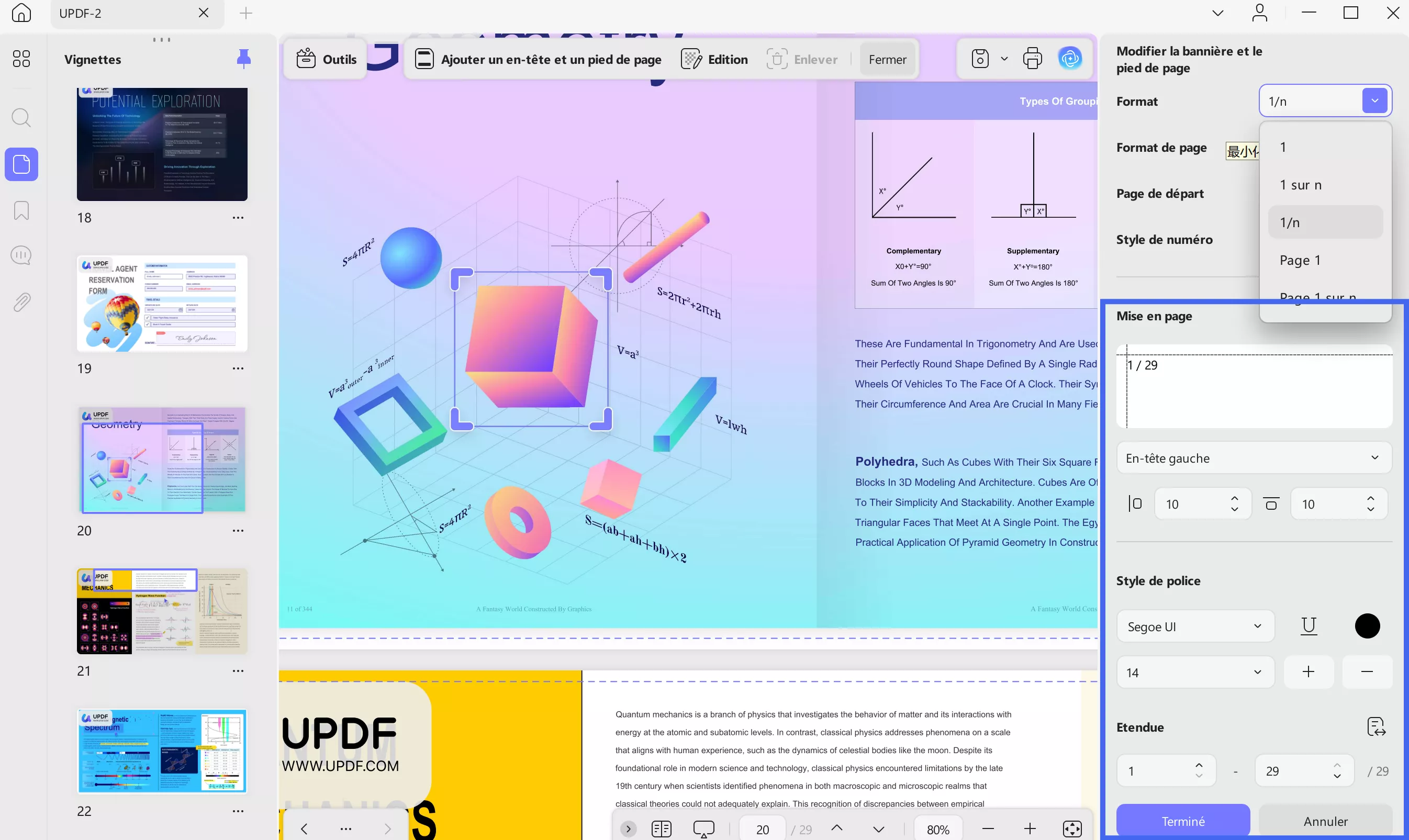 layout and title of header footer