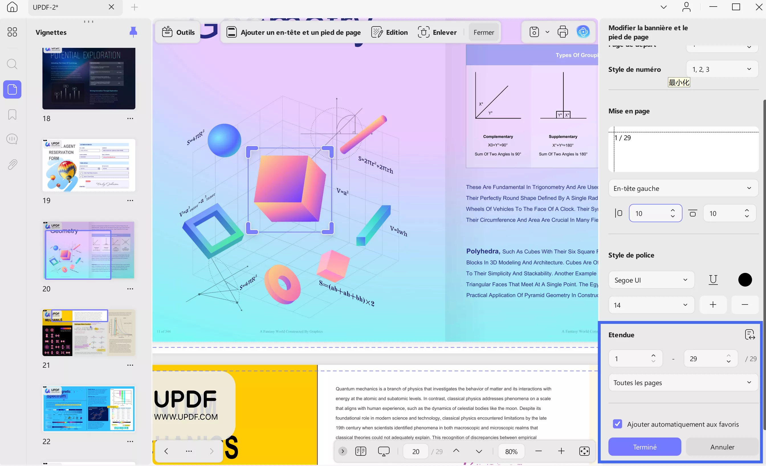 set page range of header and footer