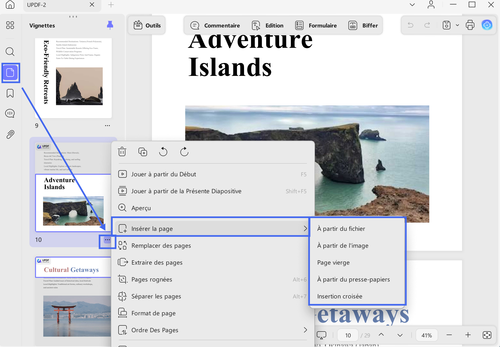 insert pages in thumbnail updf windows