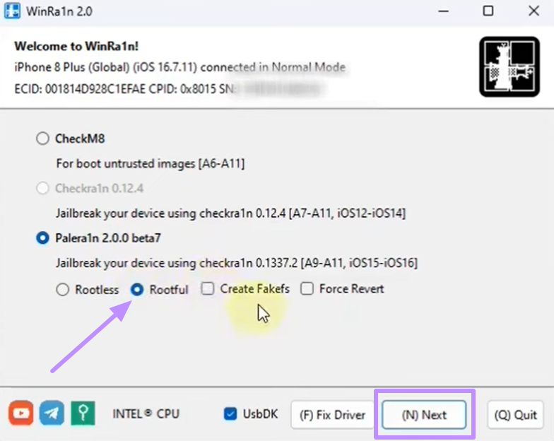 Starten Sie den Rootful-Jailbreak mit winra1n