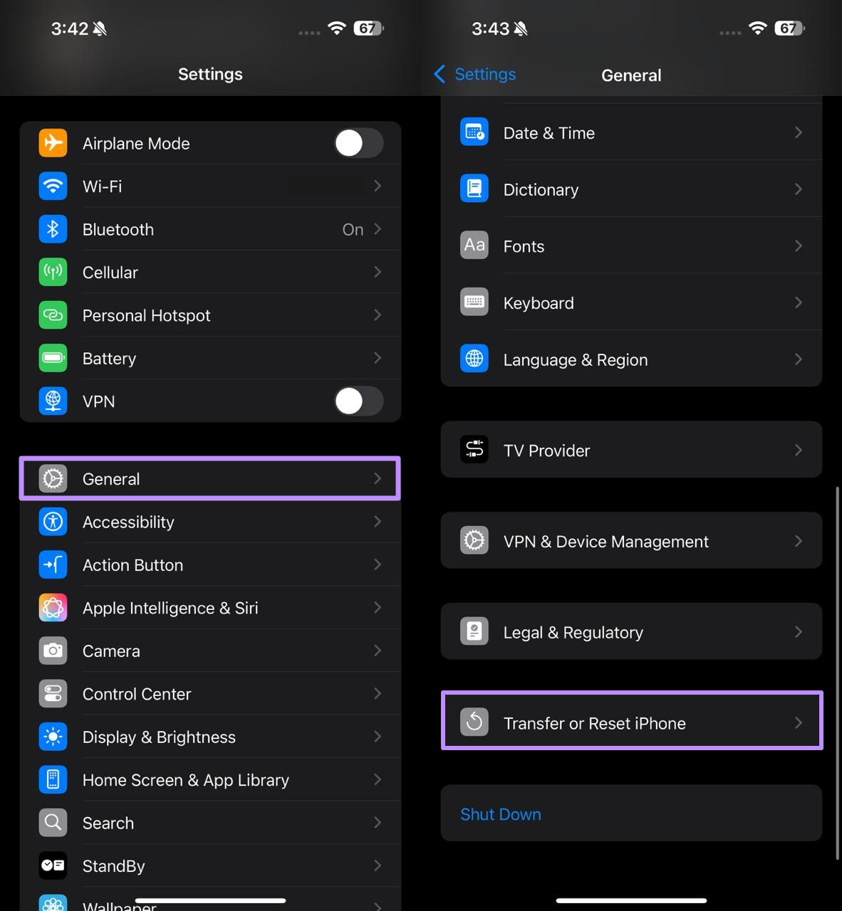 tap on transfer or reset iphone 