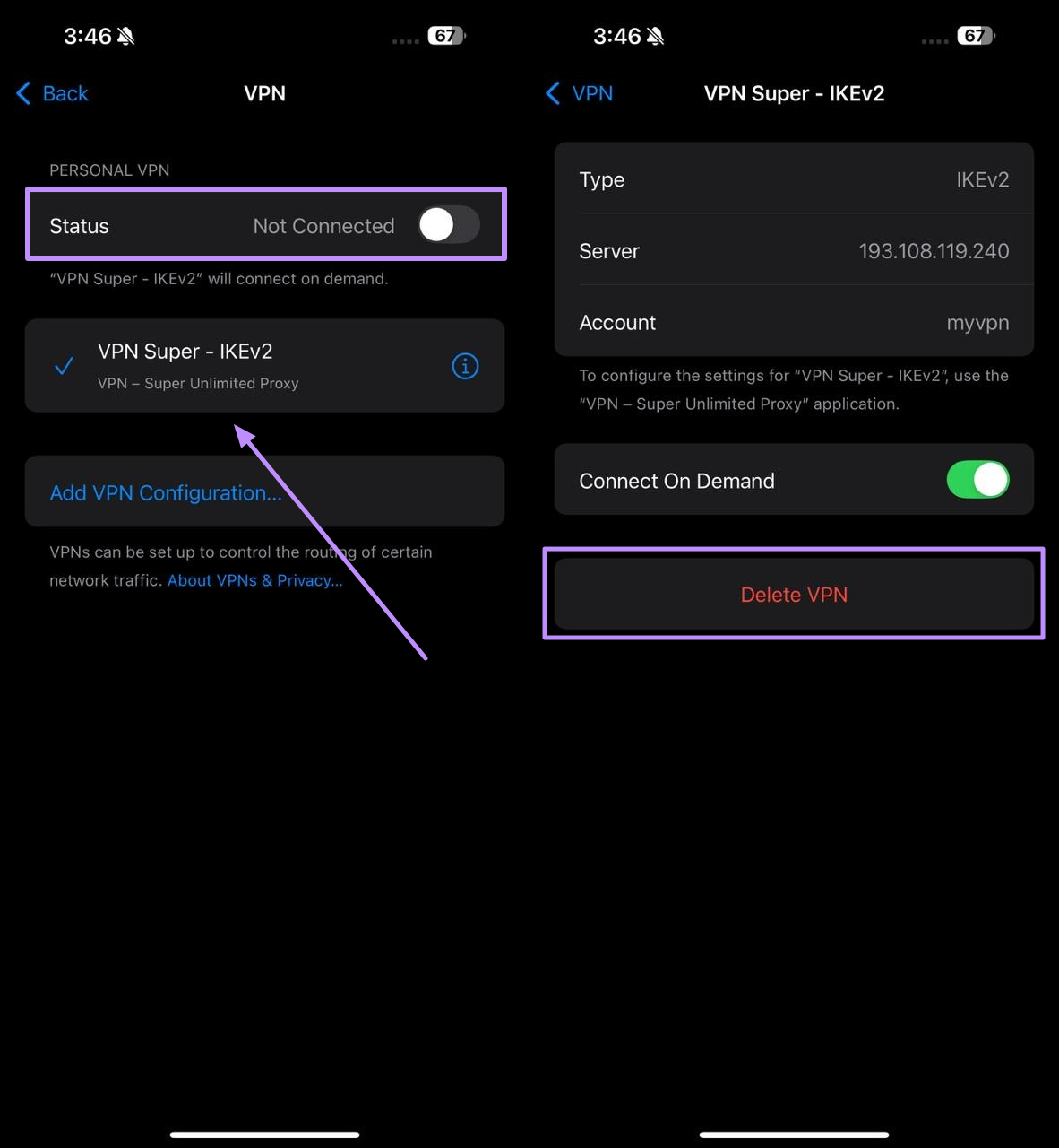delete vpn configuration profile 