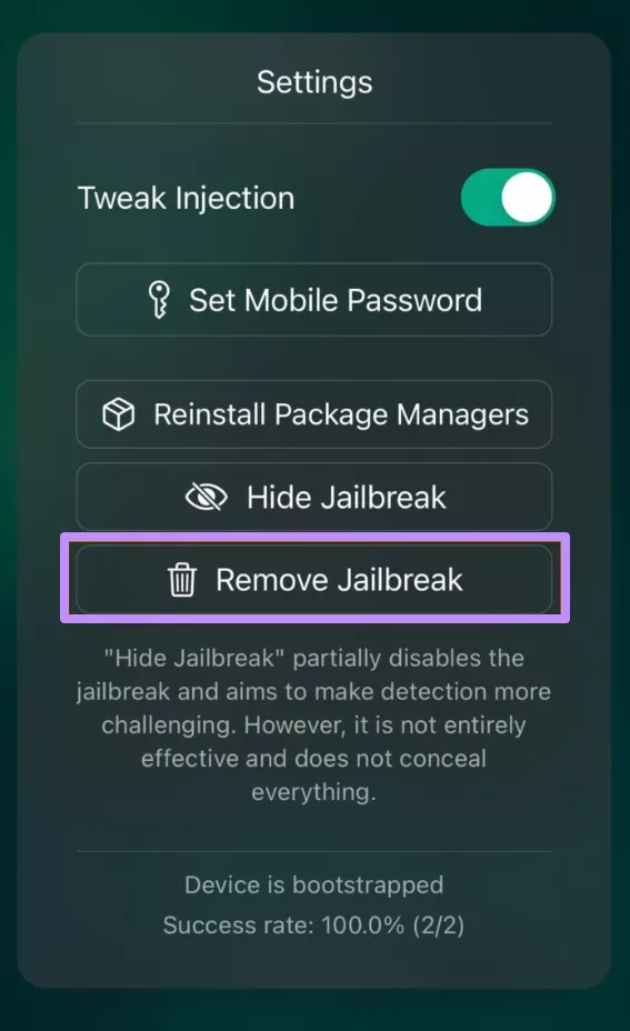 tap on remove jailbreak