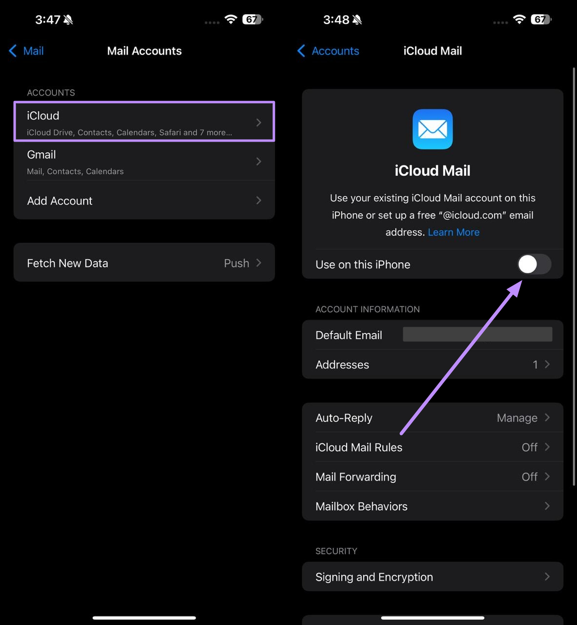 disable use of icloud account 