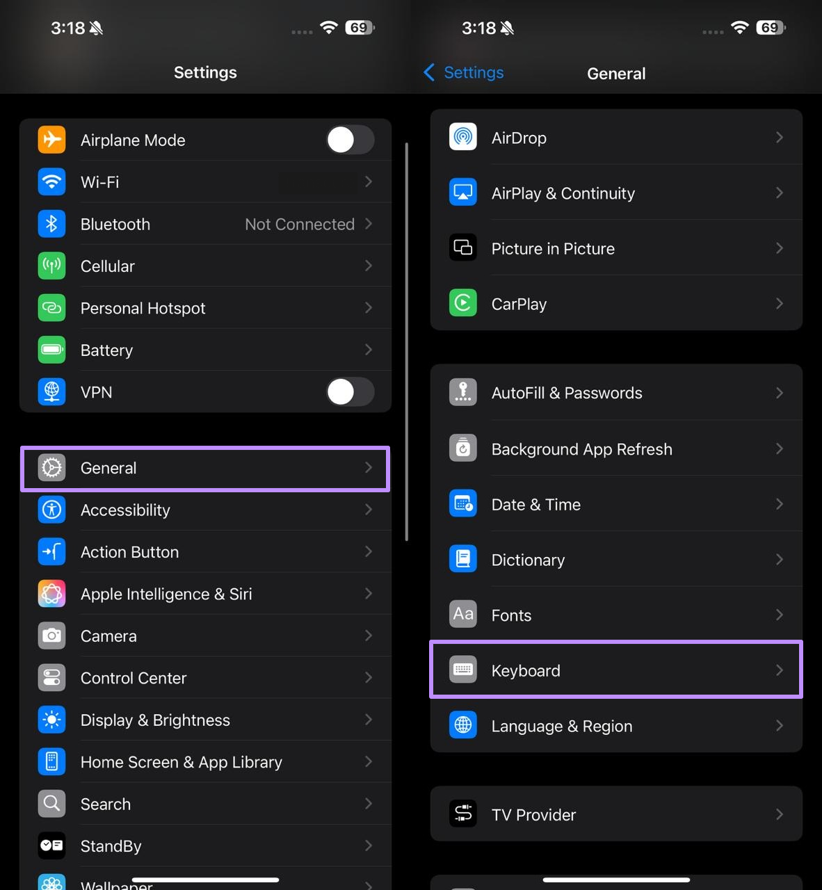 access the keyboard settings