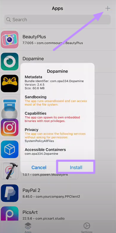 Installieren Sie die Dopamin-App mit Trollstore 