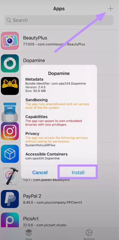 install dopamine app with trollstore