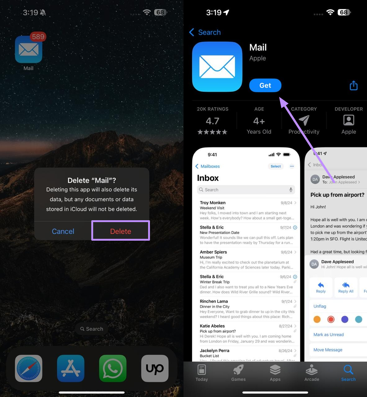 delete and reinstall the mail app 