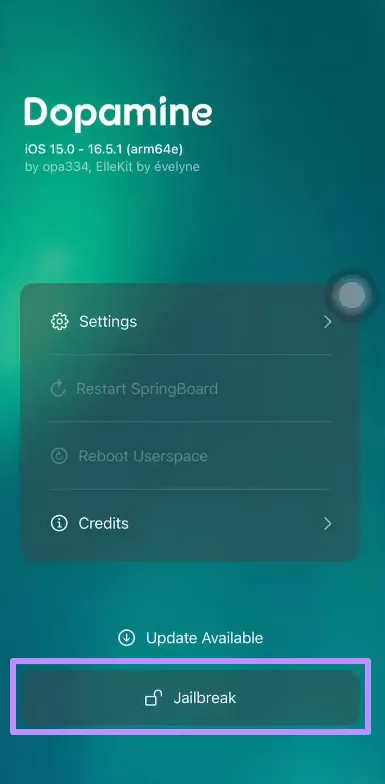 tap on the jailbreak button