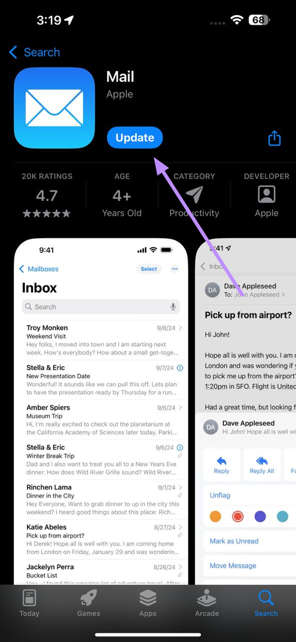 update your mail application 