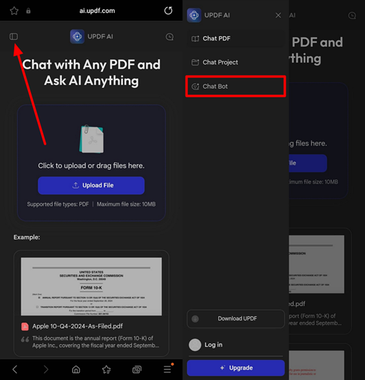 access chat bot in updf ai online