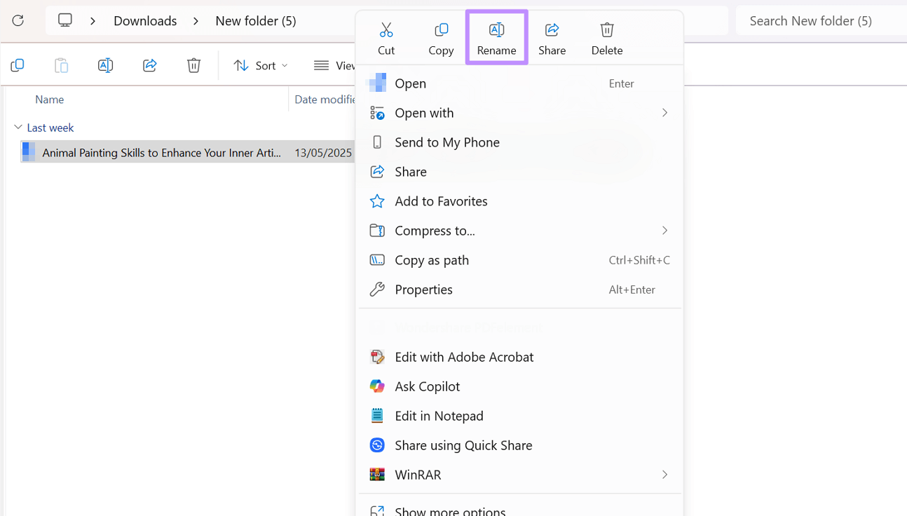access the rename option windows
