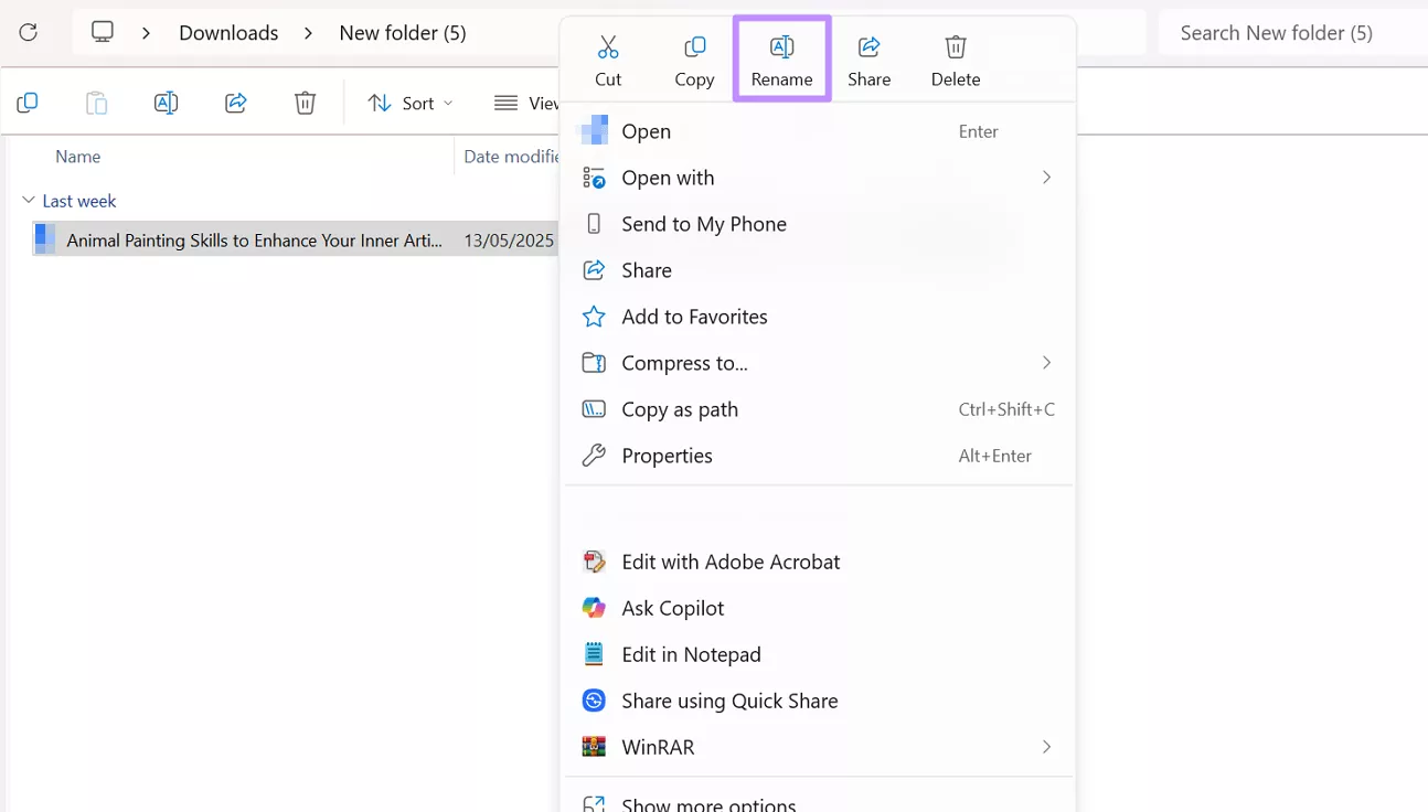 access the rename option windows