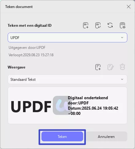 een nieuwe digitale id toevoegen in updf