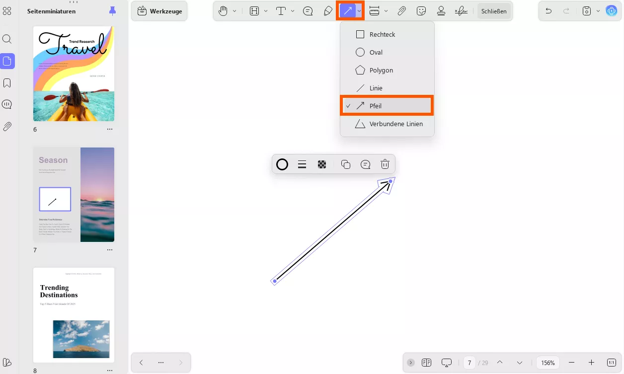 Wie fügt man einen Pfeil in eine PDF-Datei ein? Pfeil hinzufügen