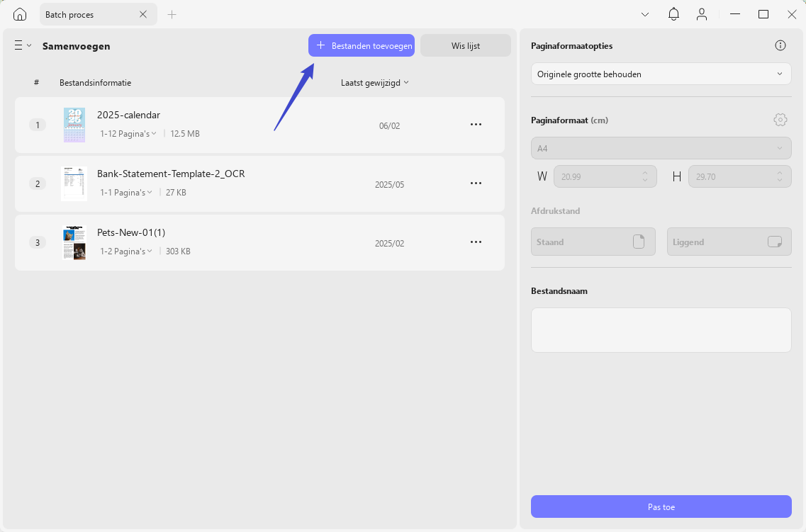 bestanden toevoegen aan batch merge interface updf windows 2