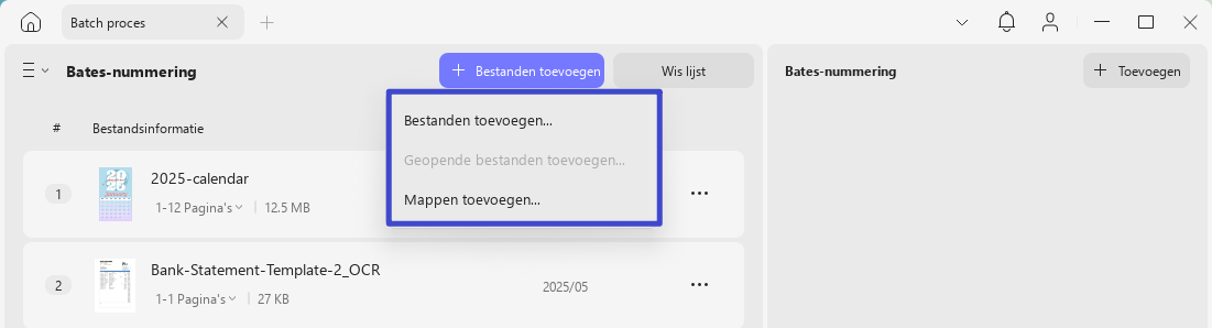 bestanden toevoegen aan batchnummering updf windows 2