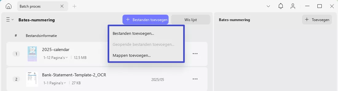 bestanden toevoegen aan batchnummering updf windows 2