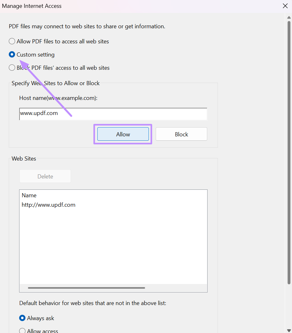 add link to allow access acrobat
