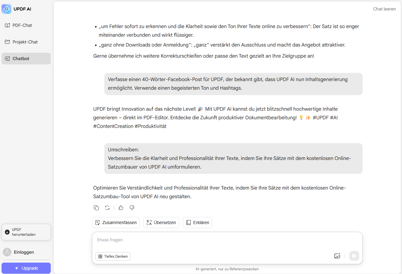 Anleitung zur Verwendung des UPDF AI Satzumbauers