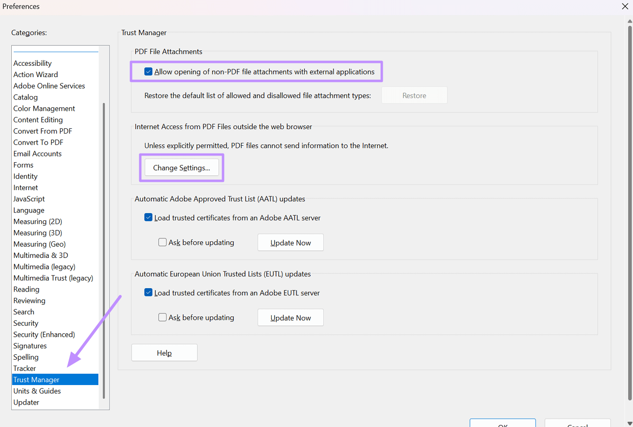 allow opening of non pdf attachments acrobat