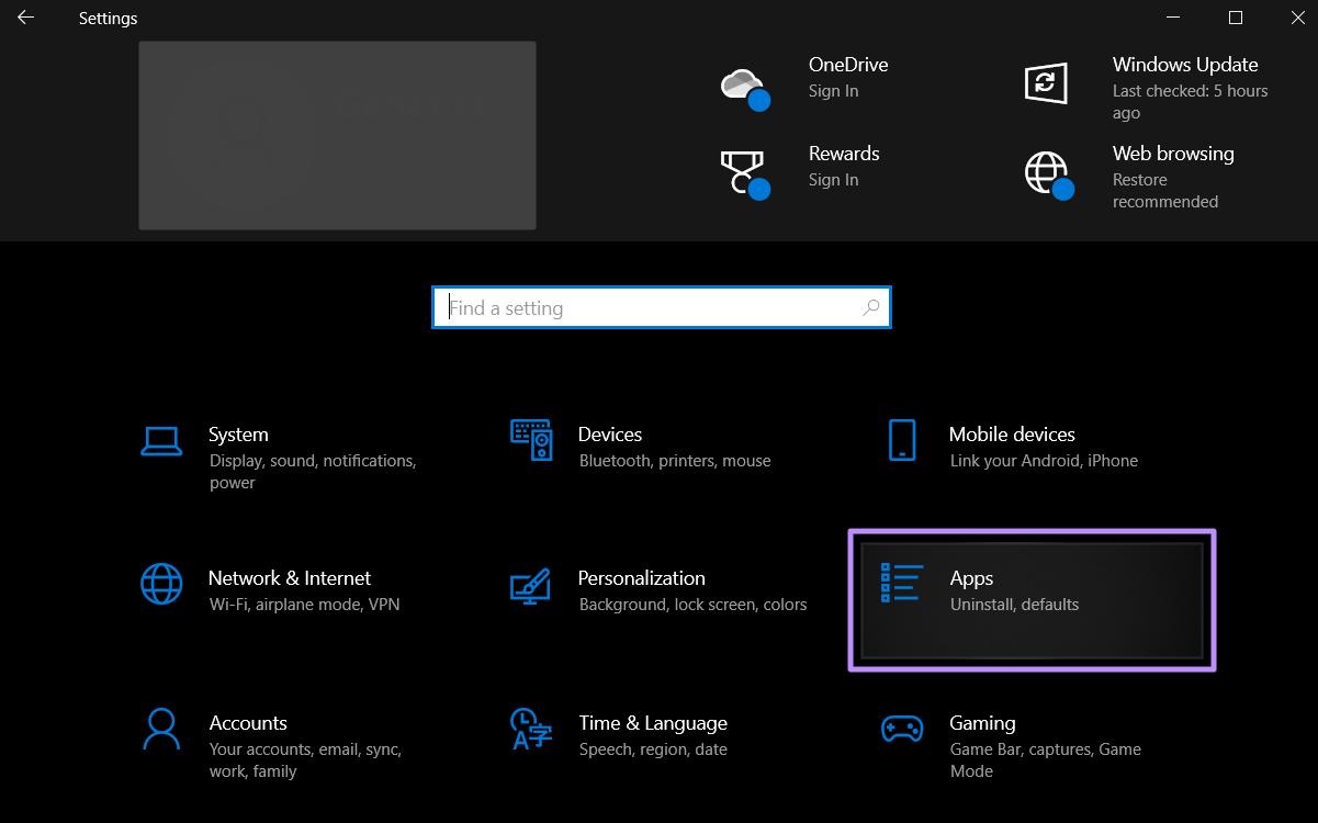 apps folder in windows settings