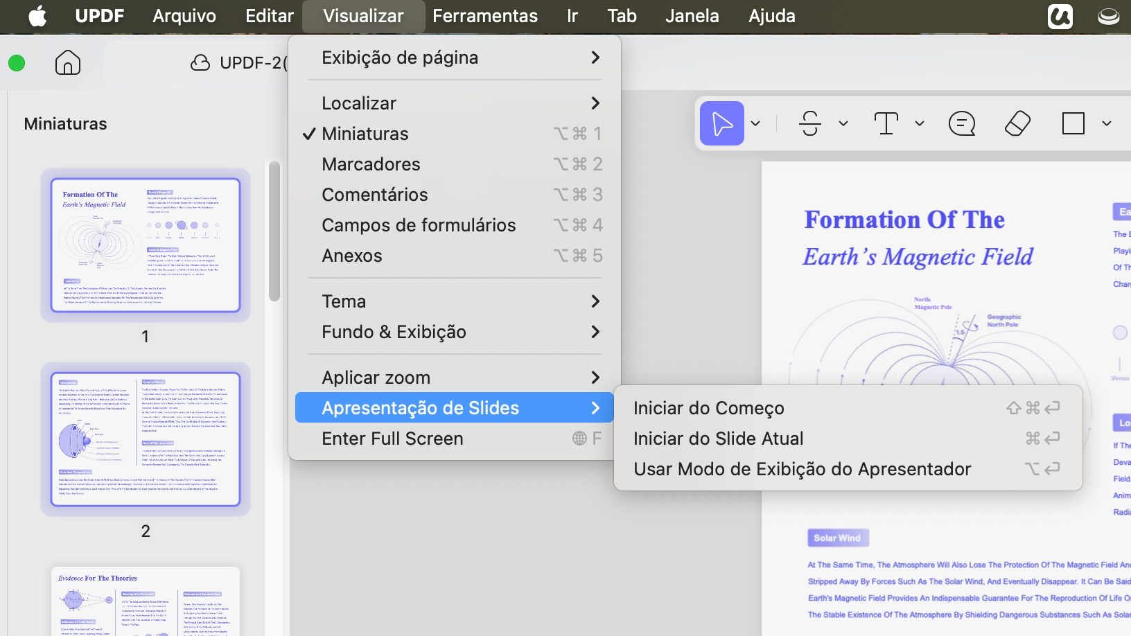 apresentação de slides