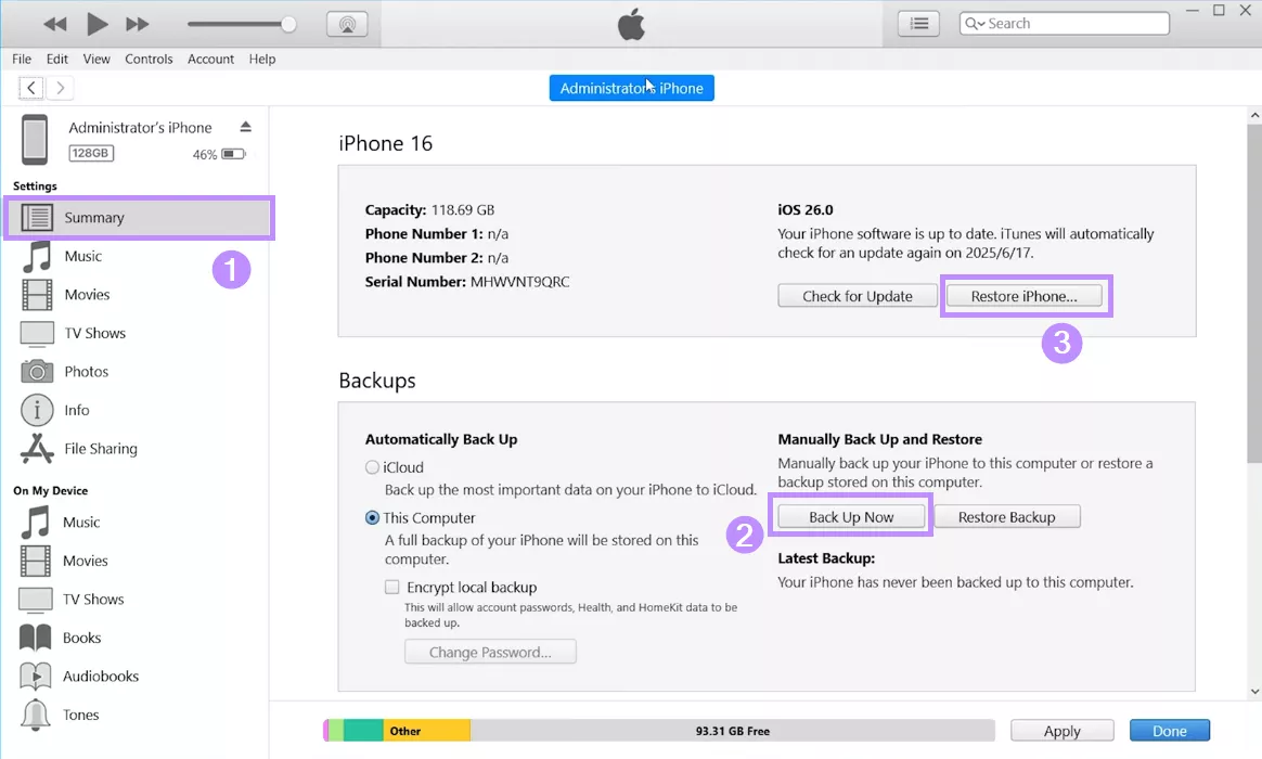 back up and restore iphone