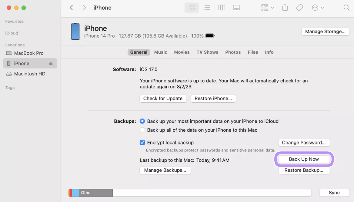 back up iphone in itunes