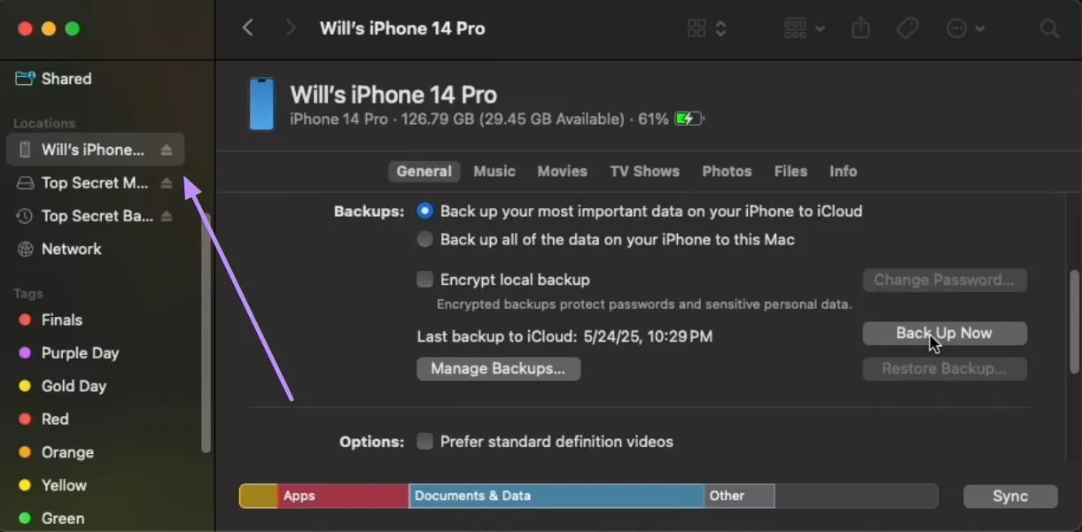 backup iphone with finder