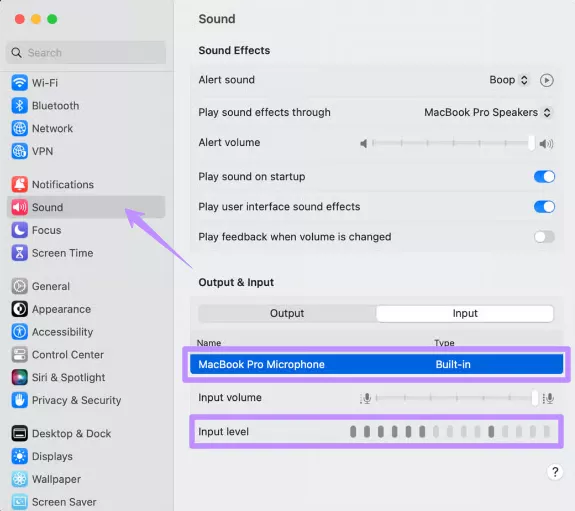 check the mic and input level mac