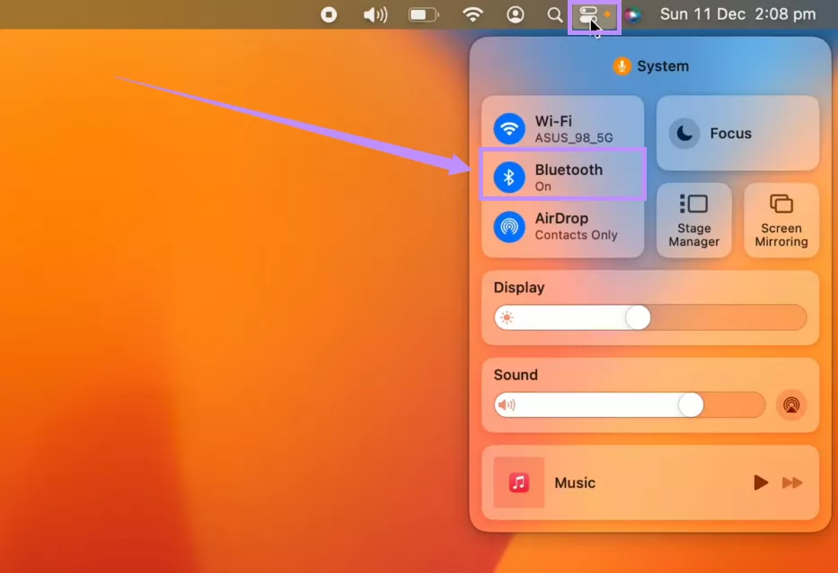 click bluetooth in control center mac