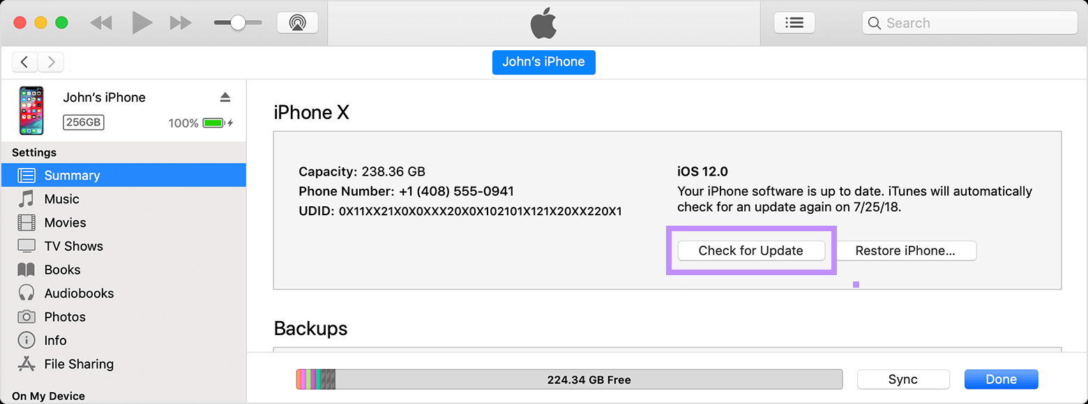 click check for update itunes