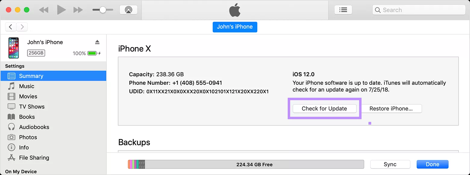 click check for update itunes